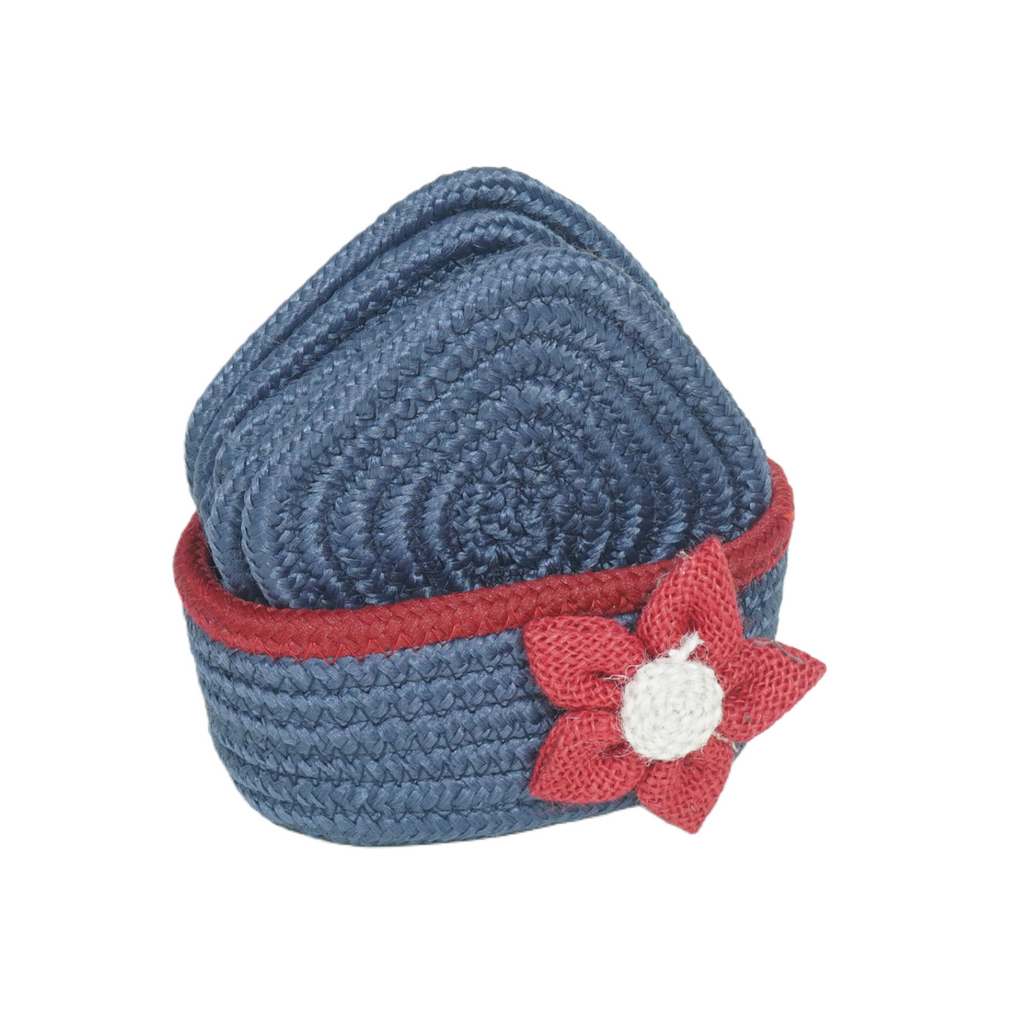 Cotton Coasters Set of 6 - Blue Red Line With Red Flower