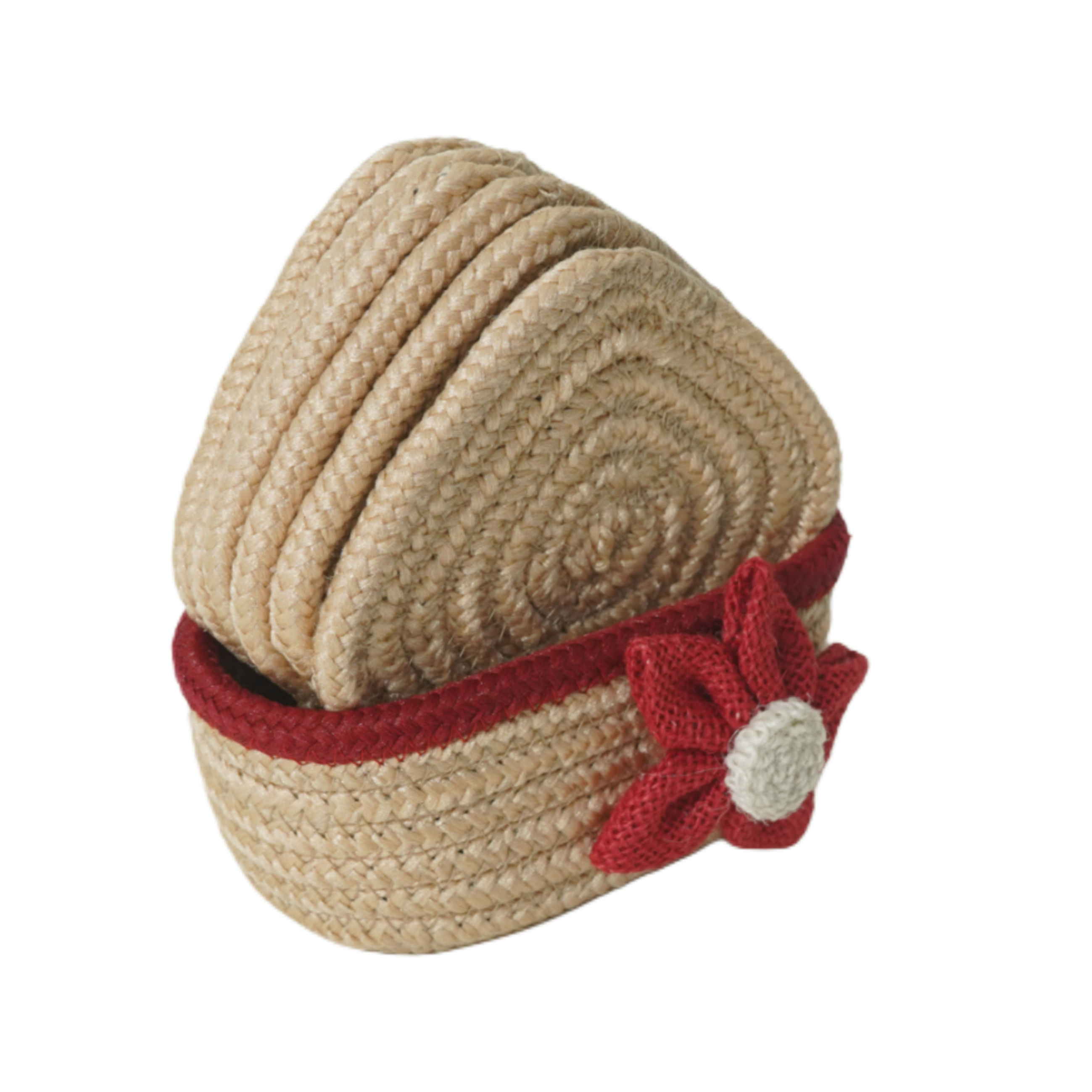 Cotton Coasters Set of 6 - Beige Red Line With Red Flower