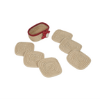 Cotton Coasters Set of 6 - Beige Red Line With Red Flower