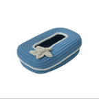 Ariya Blue White Line Tissue Box With White Flower Elegant Durable Holder