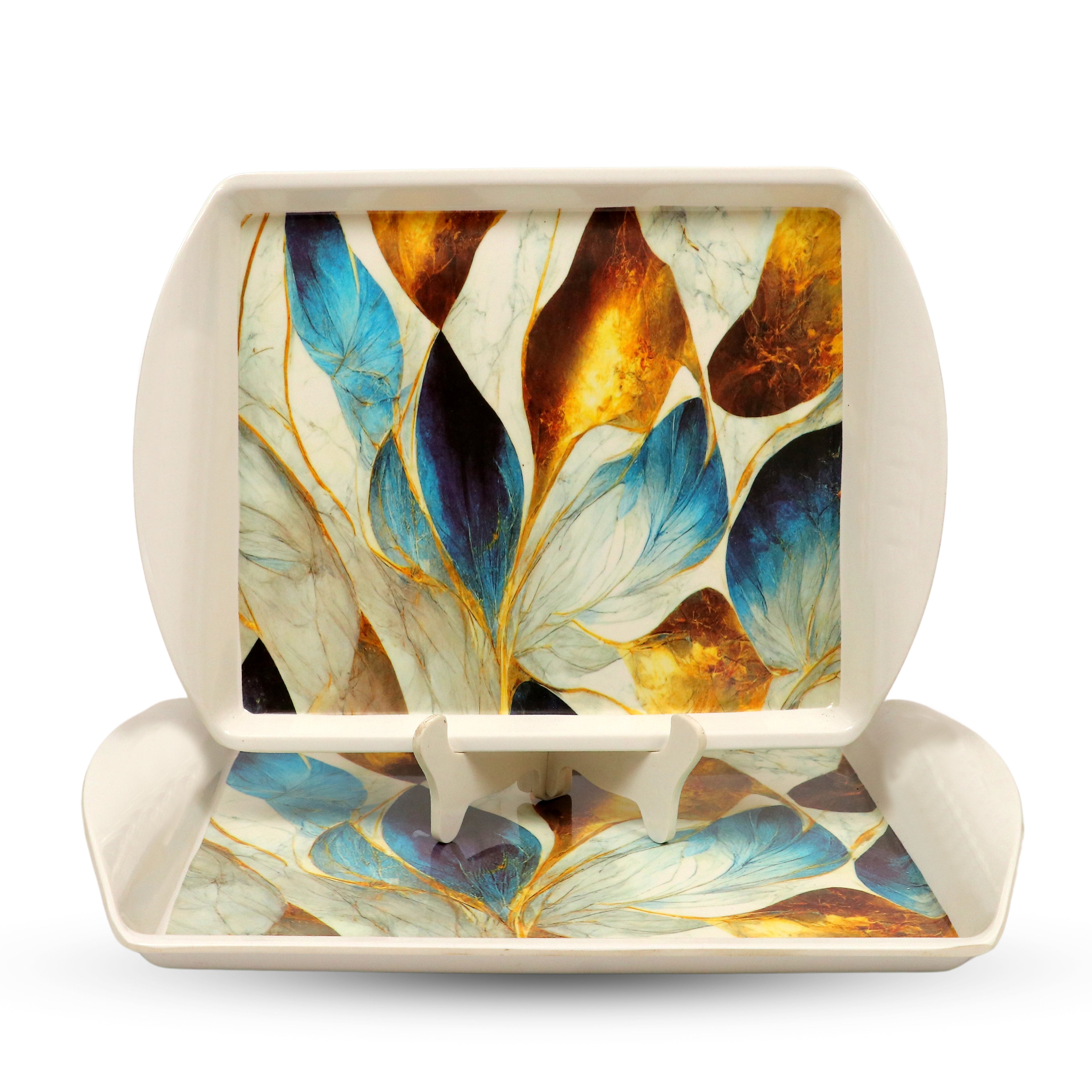 Ariya Melamine Rectangle Serving Tray Set of 2 – Multicolor, Easy to Clean