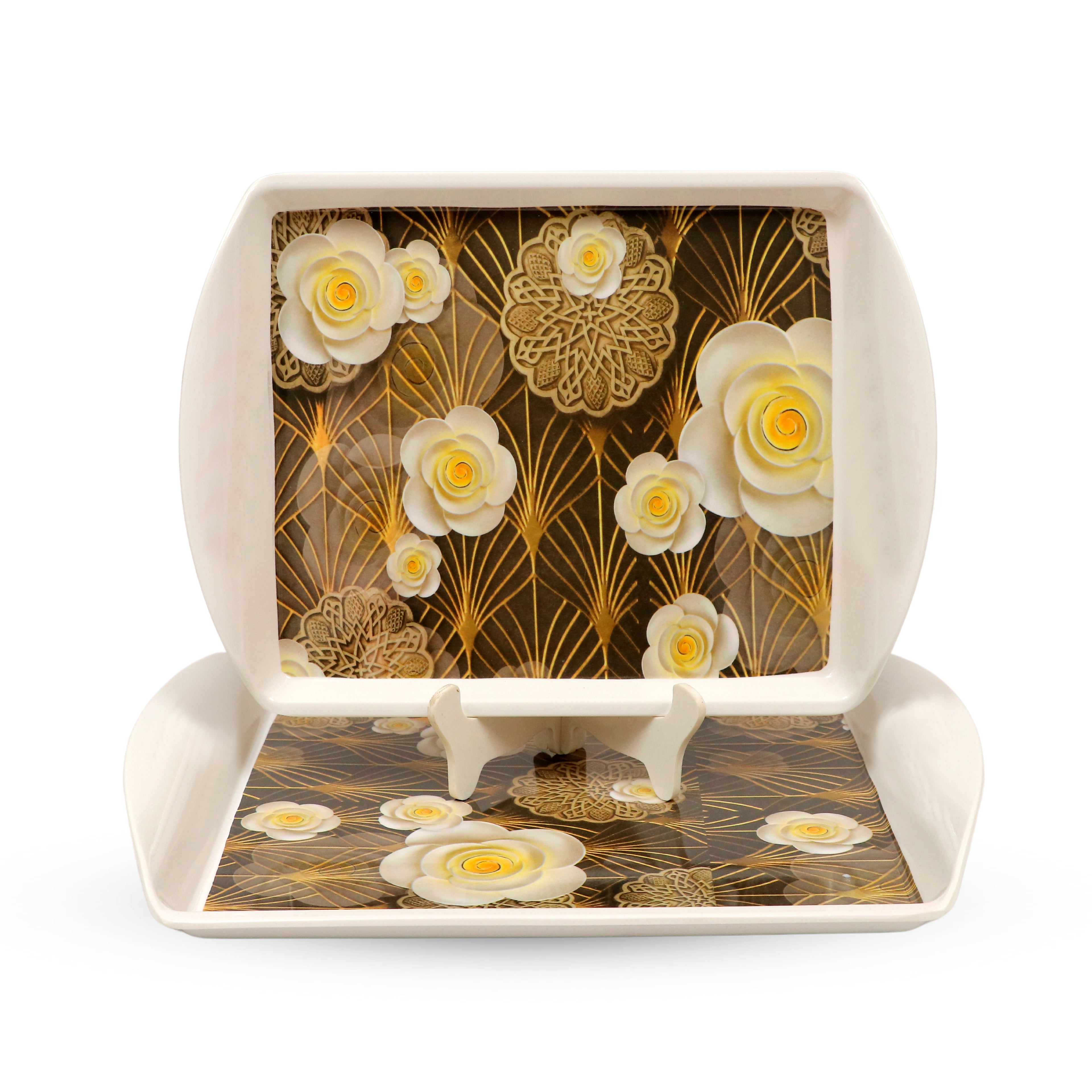 Ariya Melamine Rectangle Serving Tray Set of 2 – Multicolor, Easy to Clean