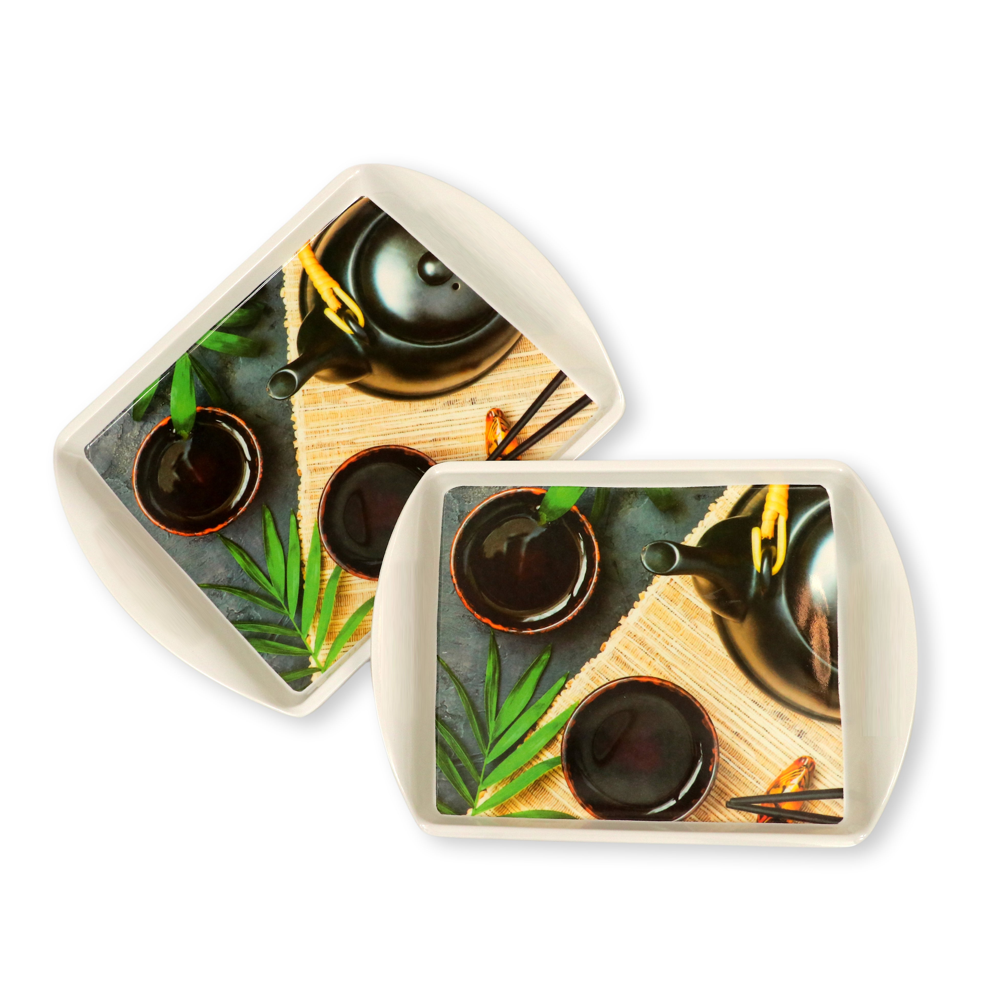 Ariya Melamine Rectangle Serving Tray Set of 2 – Multicolor, Easy to Clean