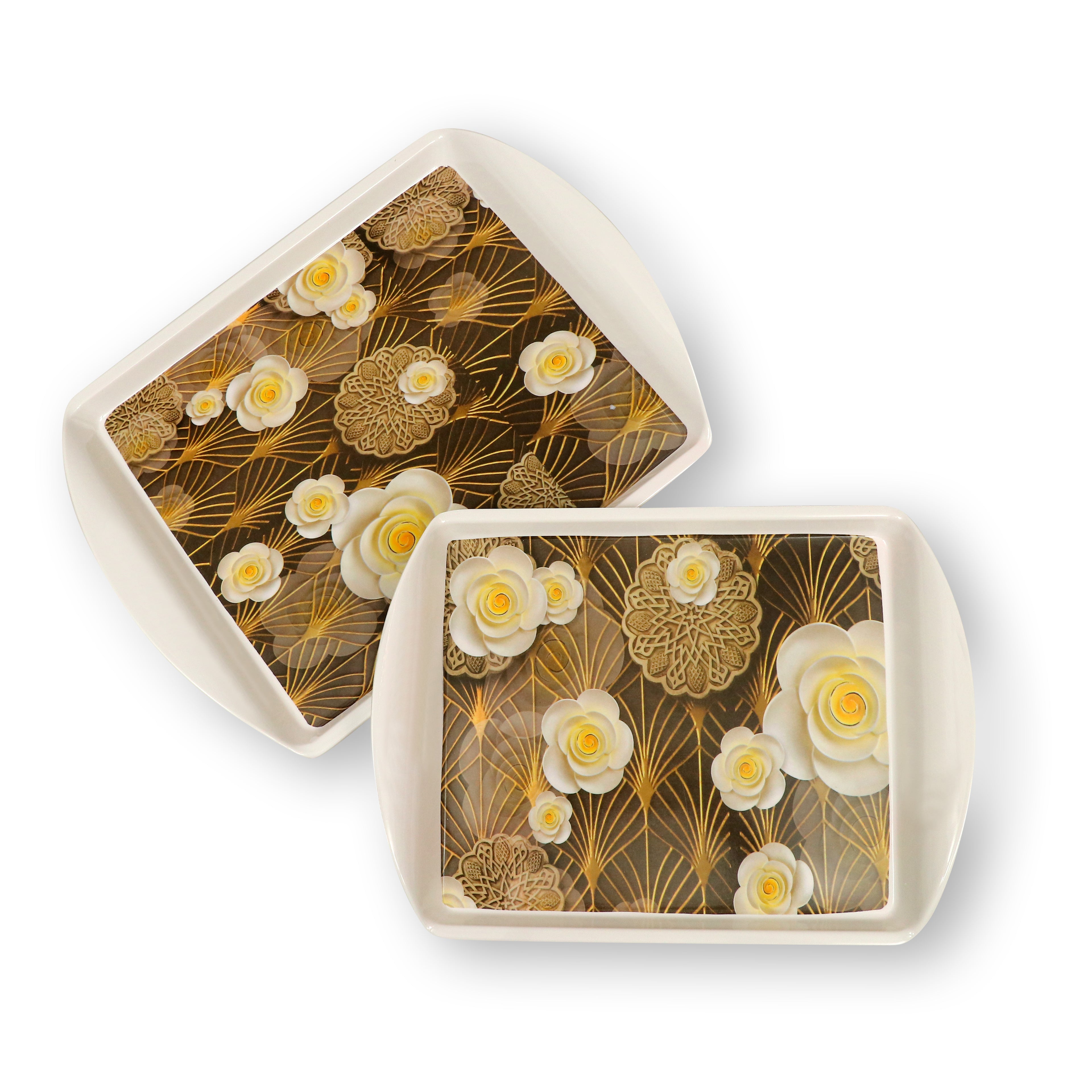 Ariya Melamine Rectangle Serving Tray Set of 2 – Multicolor, Easy to Clean