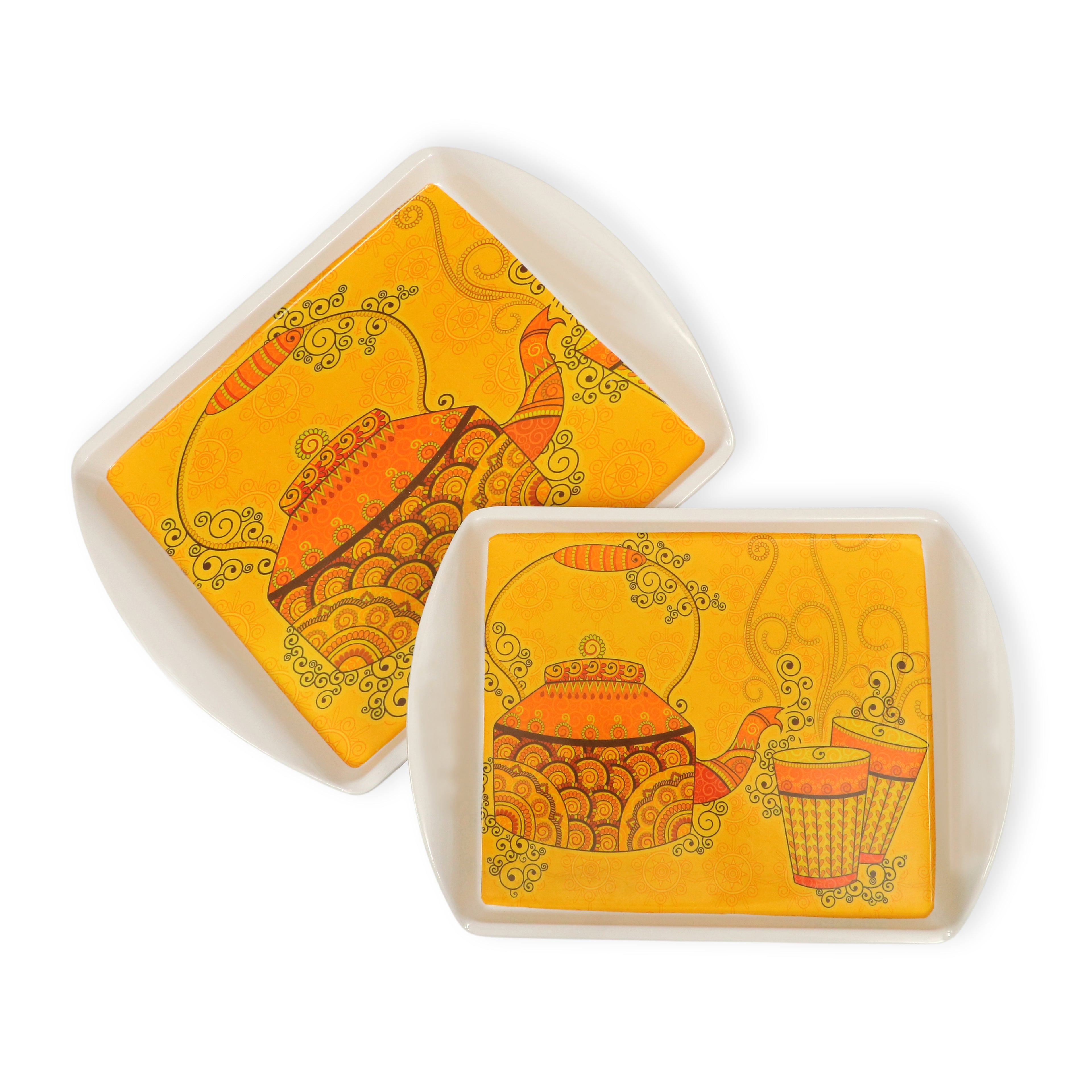 Ariya Melamine Rectangle Serving Tray Set of 2 – Multicolor, Easy to Clean