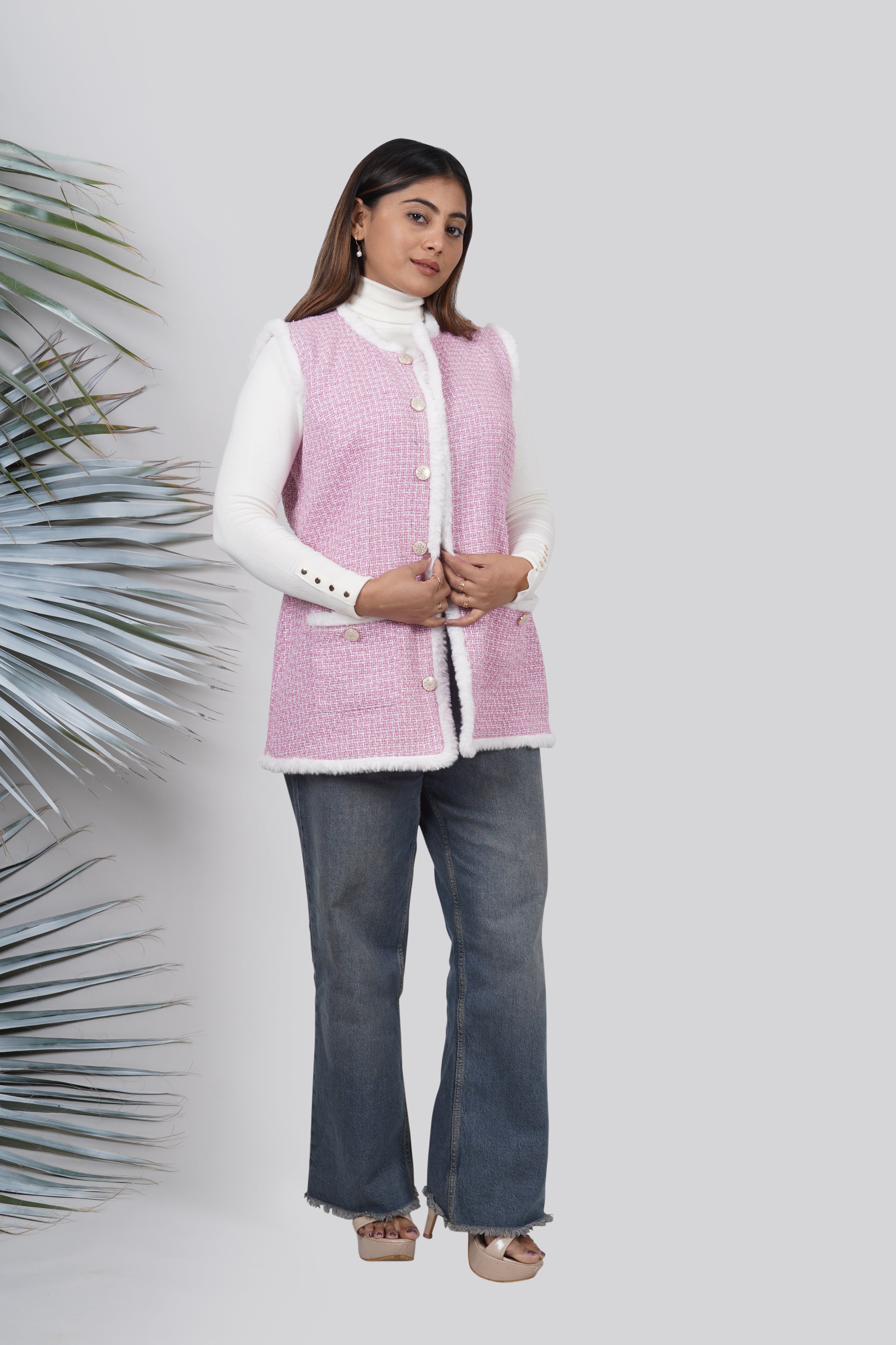 Ariya Threads Rosy Luxe Fur-Trim Tweed Jacket – Stylish Winter Wear