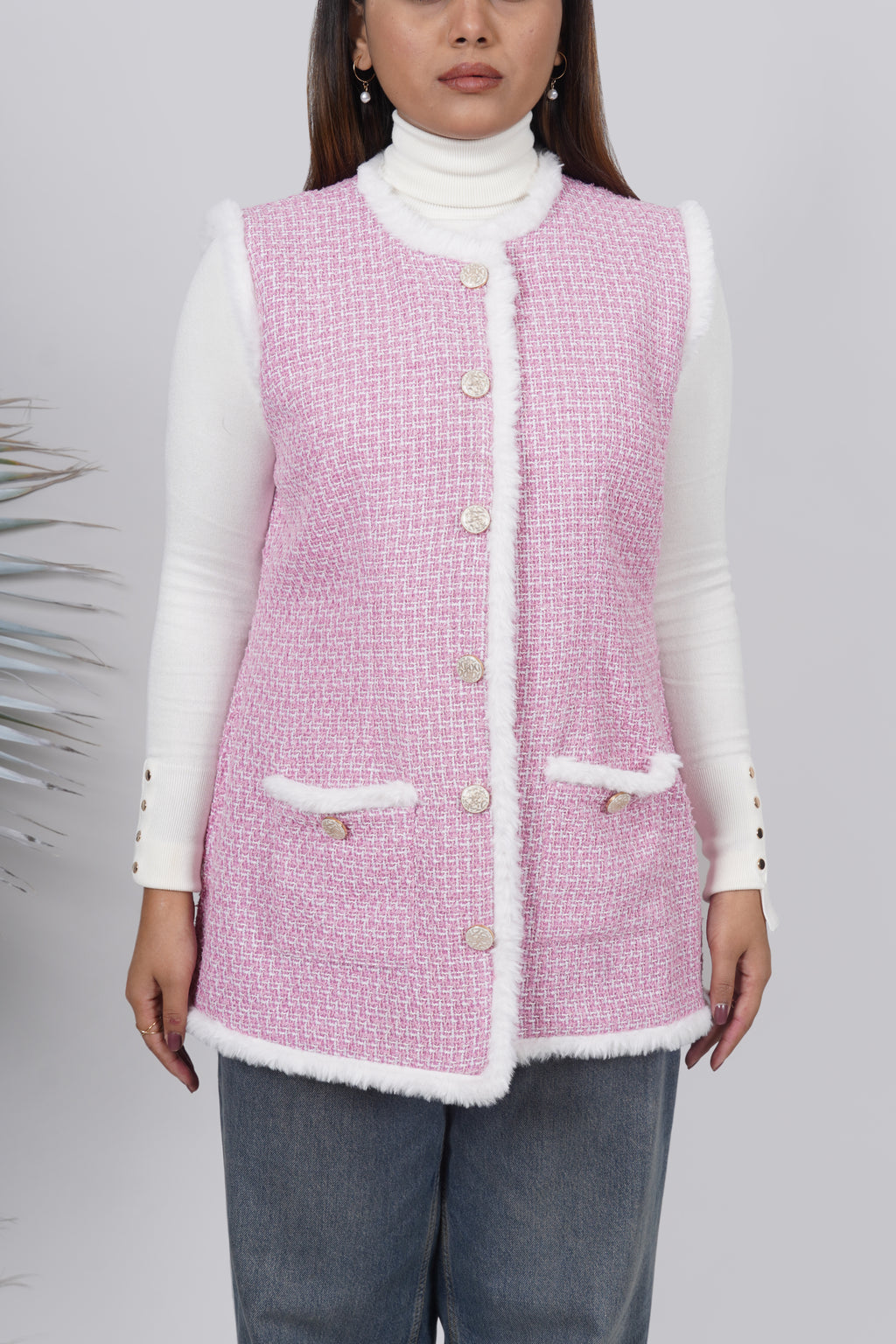 Ariya Threads Rosy Luxe Fur-Trim Tweed Jacket – Stylish Winter Wear