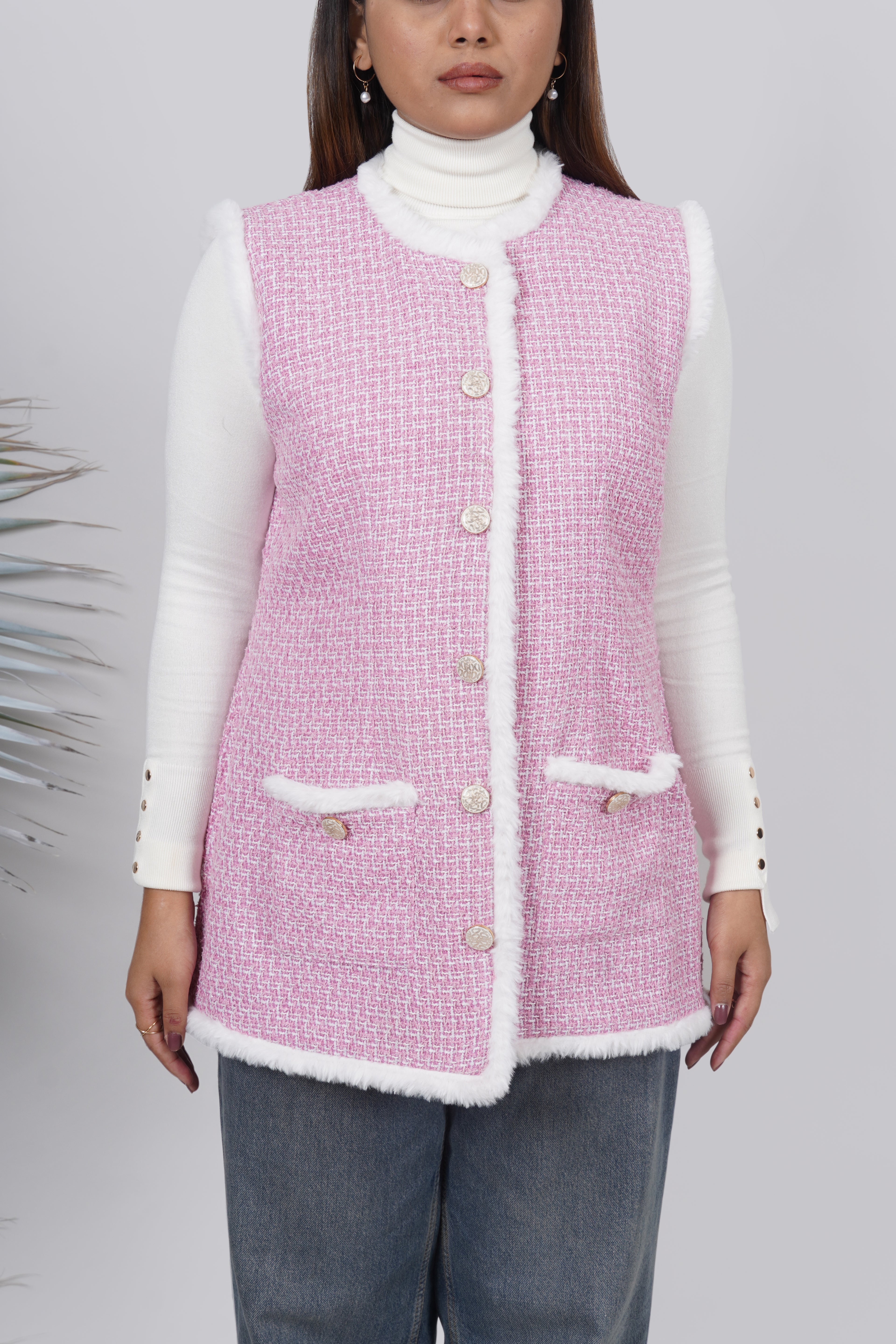 Ariya Threads Rosy Luxe Fur-Trim Tweed Jacket – Stylish Winter Wear