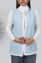 Ariya Threads Blue Snow Tweed Fur Jacket – Premium Winter Wear