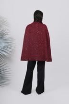 Ariya Threads  Ruby Sparkle Fur-Trim Cape – Luxury Winter Party Wear