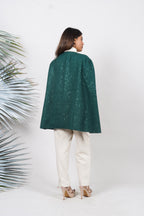 Ariya Threads  Green Frost Tweed Overlay Cape – Stylish Winter Outerwear