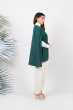 Ariya Threads  Green Frost Tweed Overlay Cape – Stylish Winter Outerwear