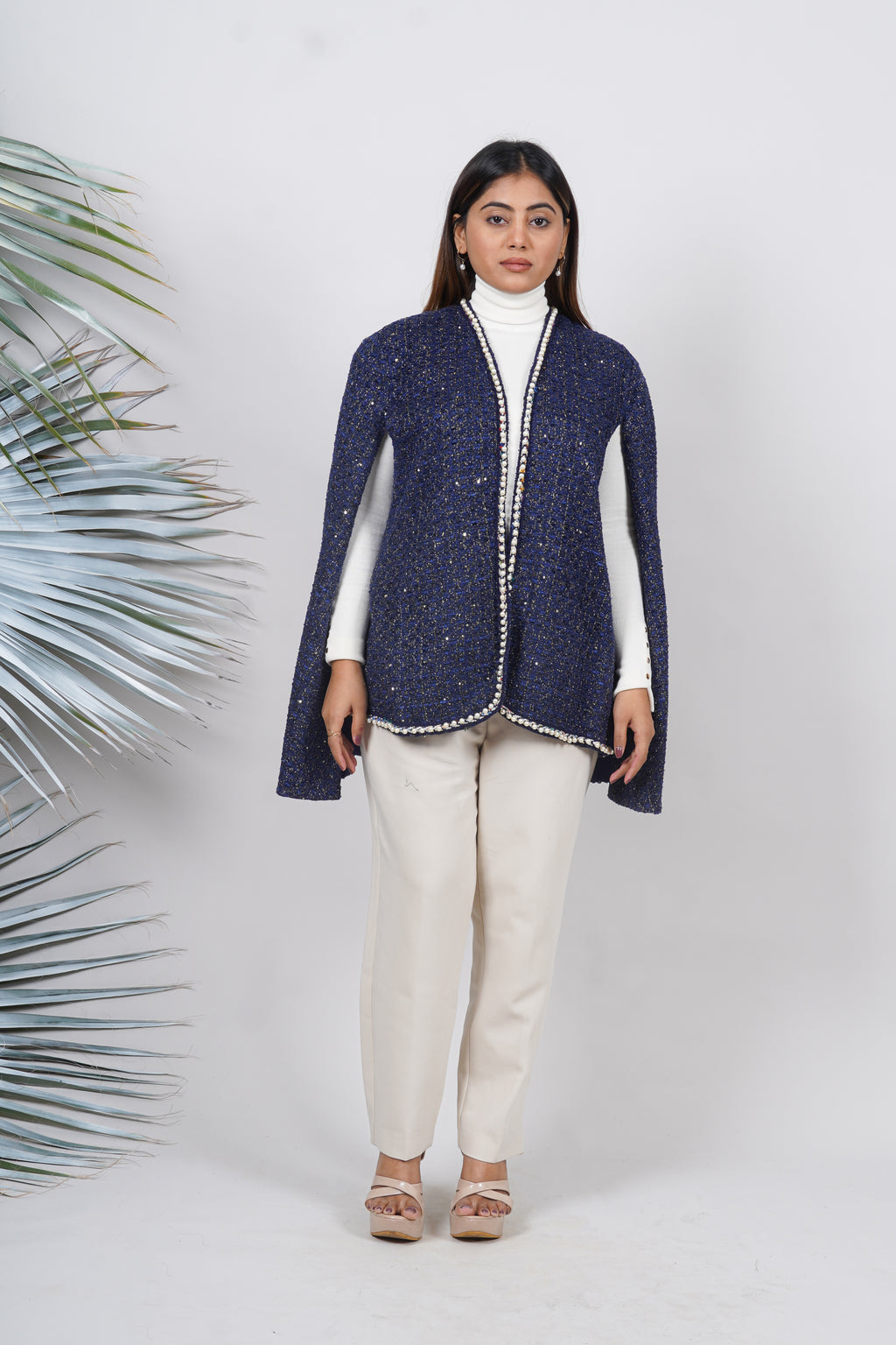 Ariya Threads Midnight Pearl Tweed Cape | Elegant Winter Layer