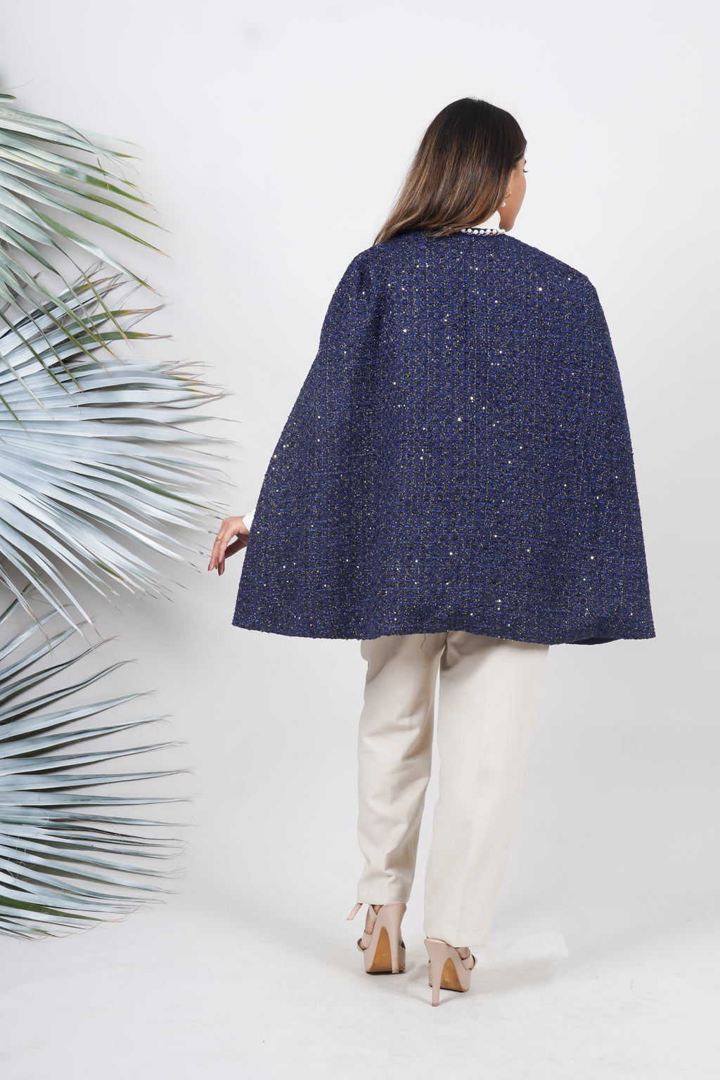 Ariya Threads Midnight Pearl Tweed Cape | Elegant Winter Layer