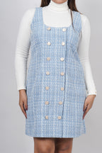 Ariya Threads Blue Mist Tweed Dress with Elegant Modern Chic Detailing