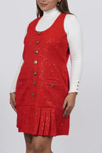 Ariya Threads Crimson Charm Sequinned Tweed Dress for Luxe Evening Style