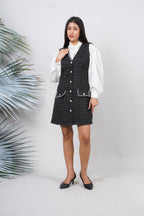 Ariya Threads Black Diamond Tweed Dress with Elegant Modern Detailing