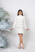 Ariya Threads Ivory Gold Tweed Double-Breasted Dress for Elegant Style