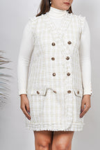 Ariya Threads Ivory Gold Tweed Double-Breasted Dress for Elegant Style