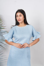 Ariya Threads Pastel Aura Tweed Pearl Dress with Elegant Luxe Detailing