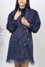 Ariya Threads Twilight Sparkle Feather Tweed Dress for Elegant Evenings