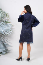 Ariya Threads Twilight Sparkle Feather Tweed Dress for Elegant Evenings