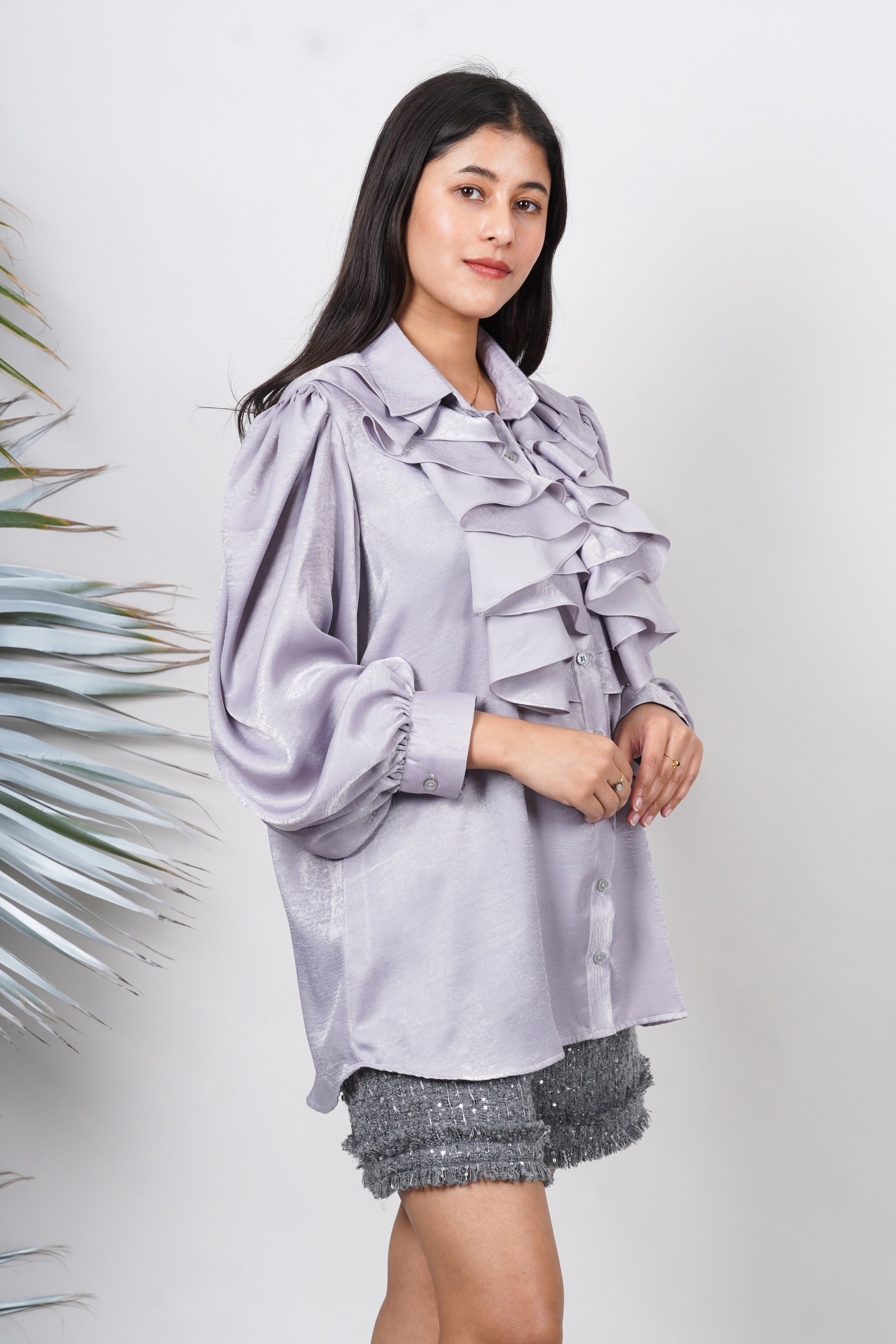 Ariya Threads  Moonstone Shine Ruffle Shirt – Elegant Party Wear for Women
