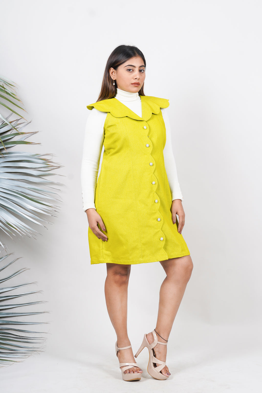 Ariya Threads Lime Bloom Dual-Season Denim Dress for Trendy All-Day Style