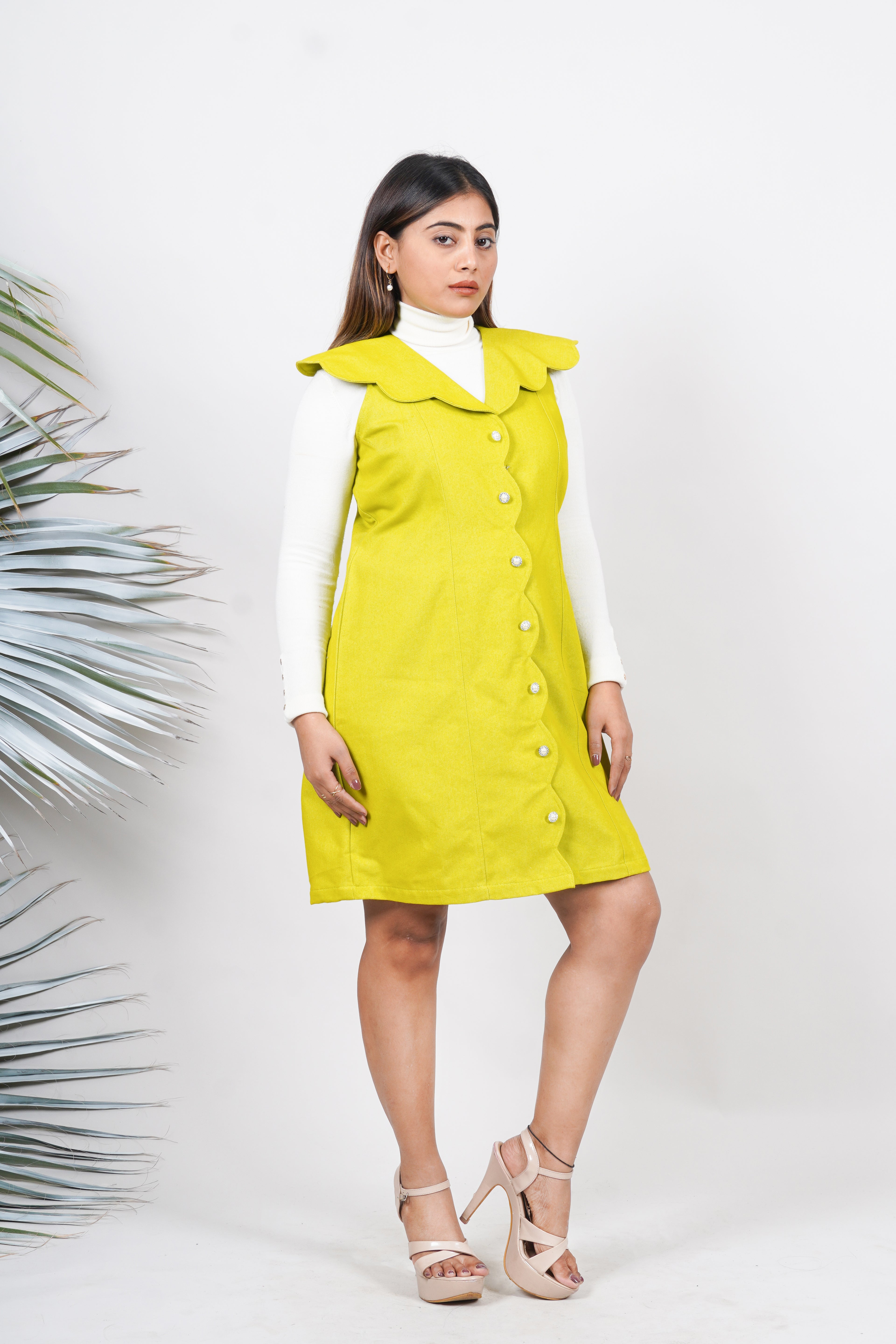 Ariya Threads Lime Bloom Dual-Season Denim Dress for Trendy All-Day Style