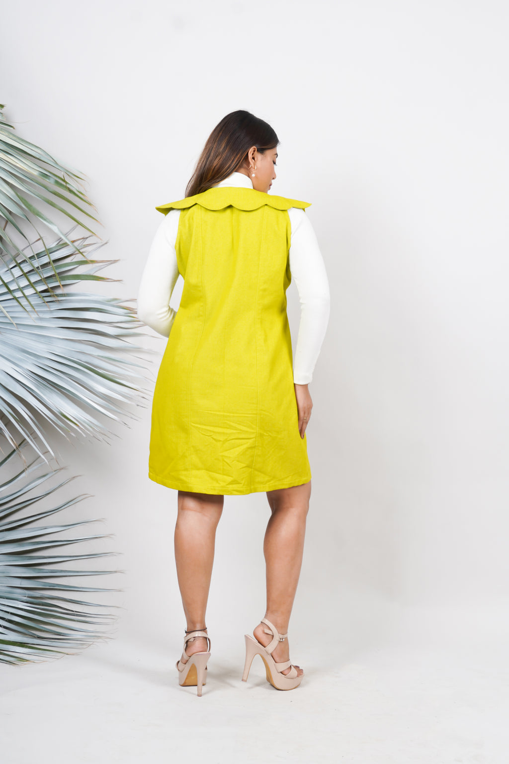 Ariya Threads Lime Bloom Dual-Season Denim Dress for Trendy All-Day Style