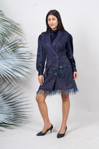 Ariya Threads Twilight Sparkle Feather Tweed Dress for Elegant Evenings
