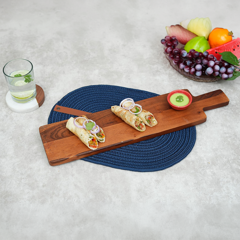Ariya 19.5" Acacia Wooden Serving Platter with Chutney Bowl | Cheese & Charcuterie Board for Kitchen & Dining