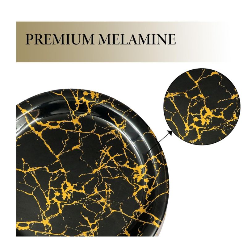 Ariya Melamine 11"Inch Dinner Plate | Black-Gold | Pack of 6
