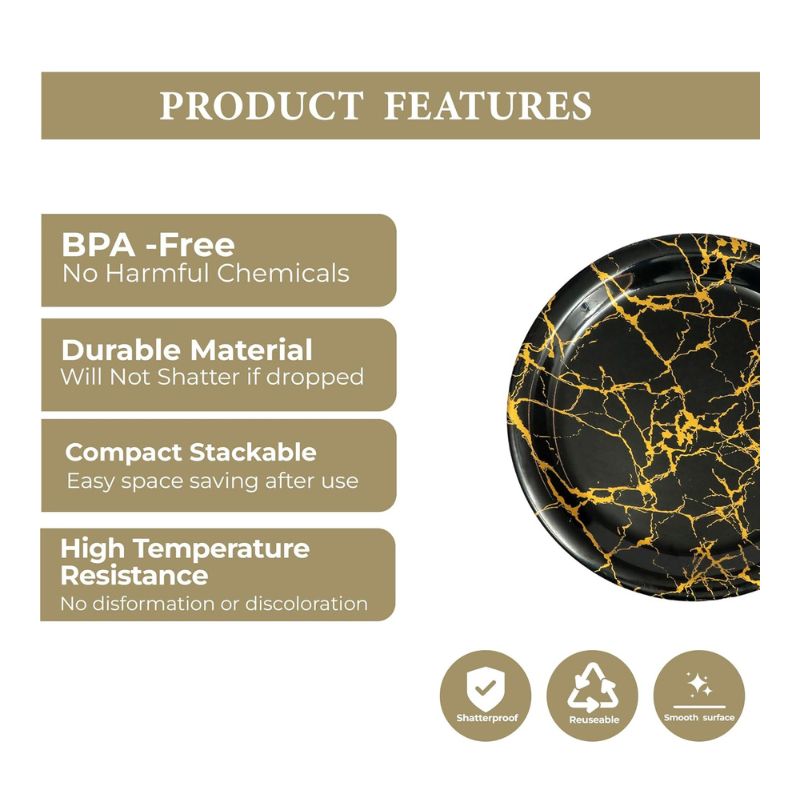 Ariya Melamine 11"Inch Dinner Plate | Black-Gold | Pack of 6