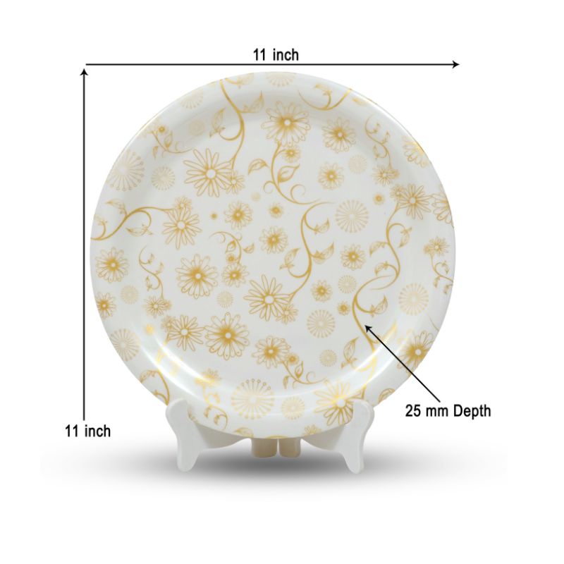 Ariya Melamine 11"Inch Dinner Plate | Flower Design Gold Off-White | Pack of 4
