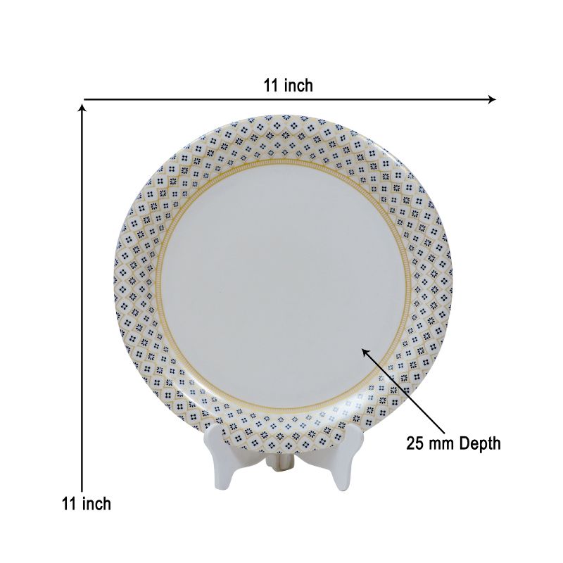 Ariya Melamine 11"Inch Dinner Plate | White-Blue Border | Pack of 4