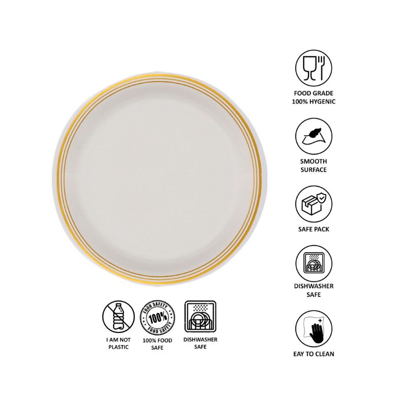 Ariya Melamine 11"Inch Dinner Plate | White Golden Border | Pack of 4