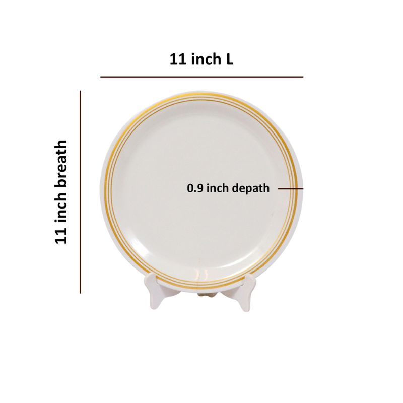 Ariya Melamine 11"Inch Dinner Plate | White Golden Border | Pack of 4