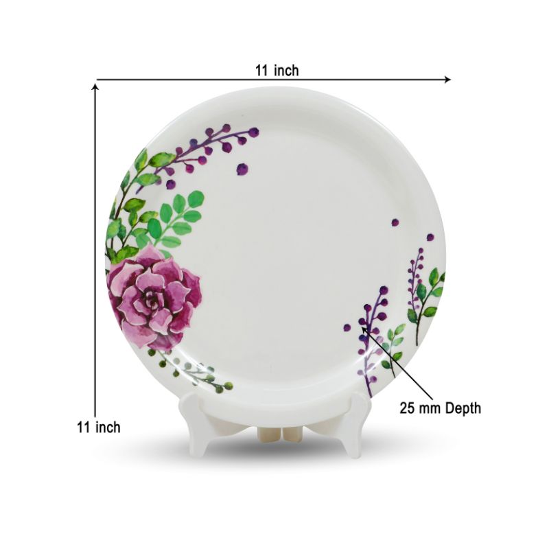 Ariya Melamine 11" Inch Dinner Plate | White Blue Flower Border | Pack of 6