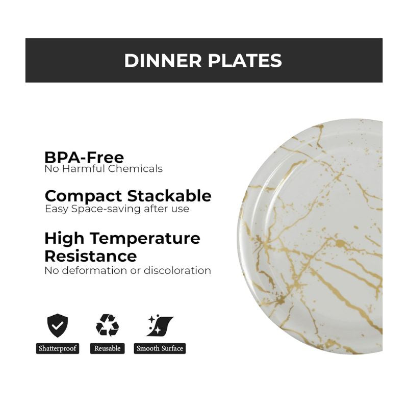 Ariya Melamine 11"Inch Dinner Plate | Off White-Golden | Pack of 4