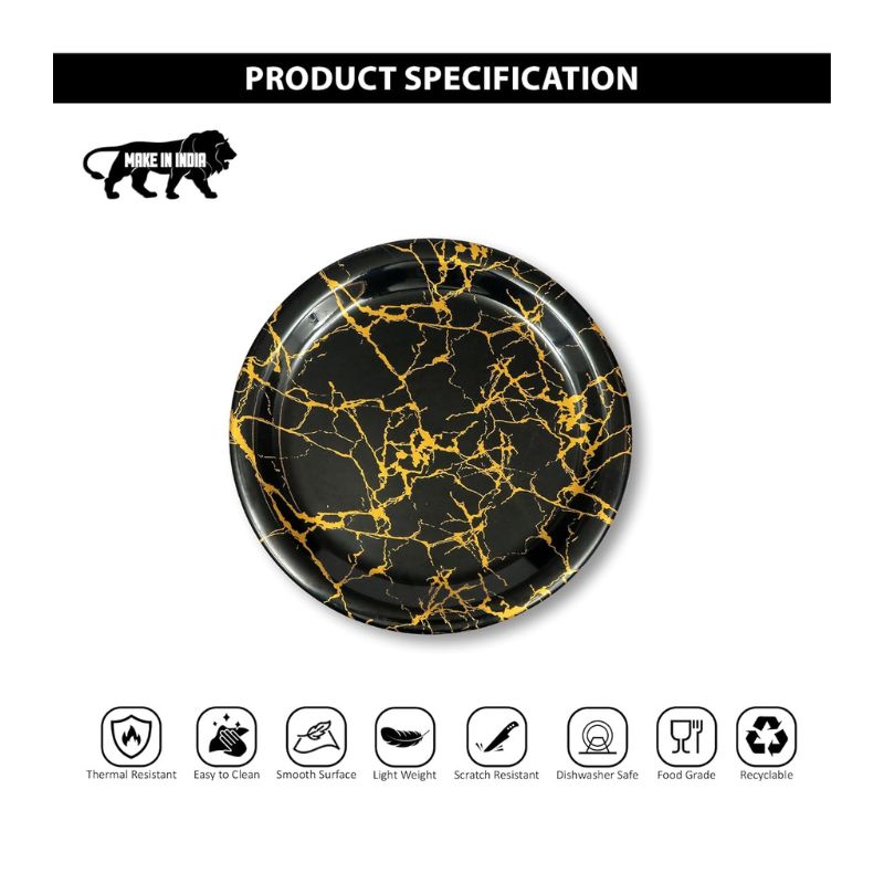 Ariya Melamine 11"Inch Dinner Plate | Black-Gold | Pack of 6