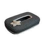 Ariya Grey White Line Tissue Box With White Flower Rectangular Decorative Cover