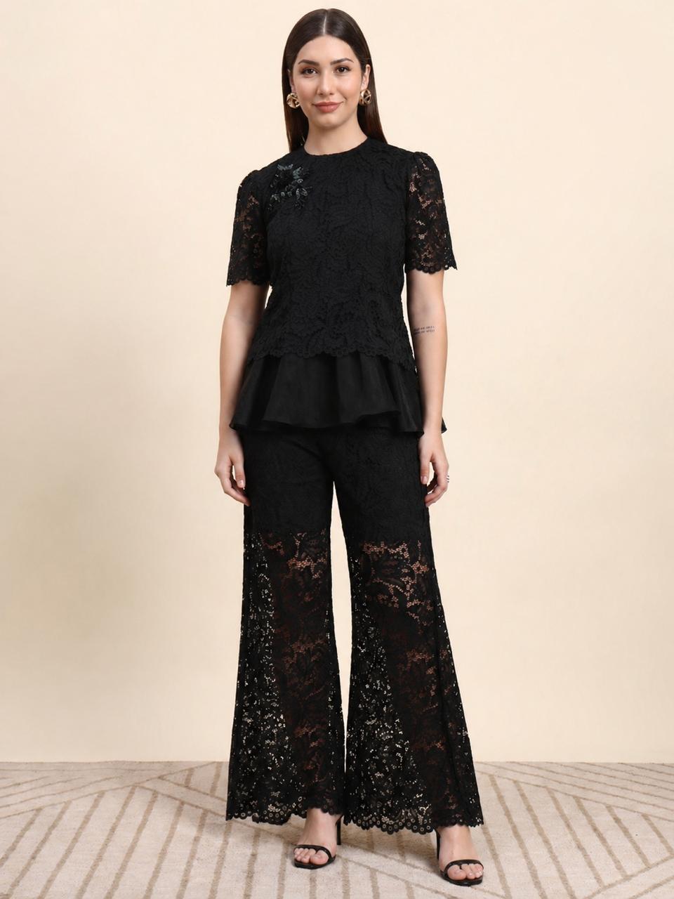 Midnight Bloom Lace Co-ord Set (Black)