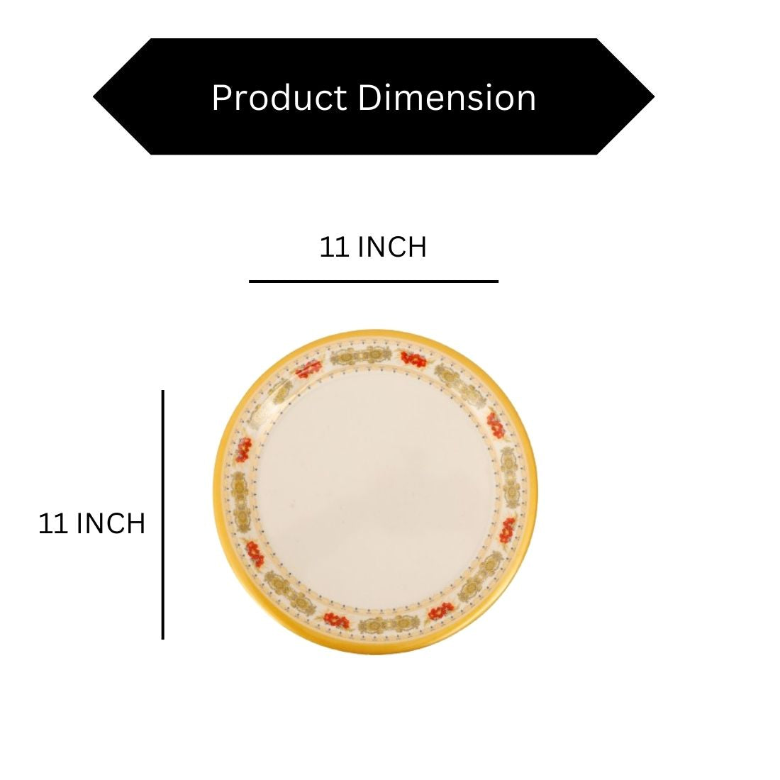 Ariya Melamine Dinner Plate Pack of 6 | 11 Inch Round Plates with Yellow Border & Red Floral Print"
