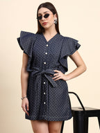 Luna Polka Dot Denim Dress (Navy Blue)