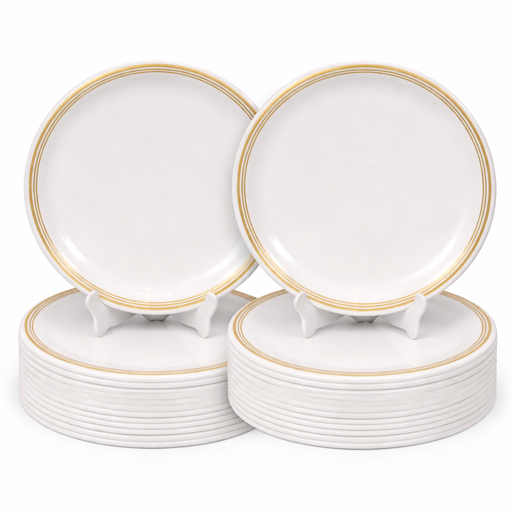 Ariya Melamine Dinner Plates 11 Inch Set of 24 | Royal Double Stripe
