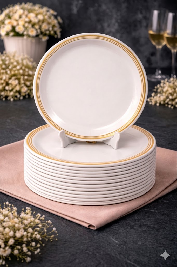 Ariya Melamine Dinner Plates 11 Inch Set of 12 | Royal Double Stripe