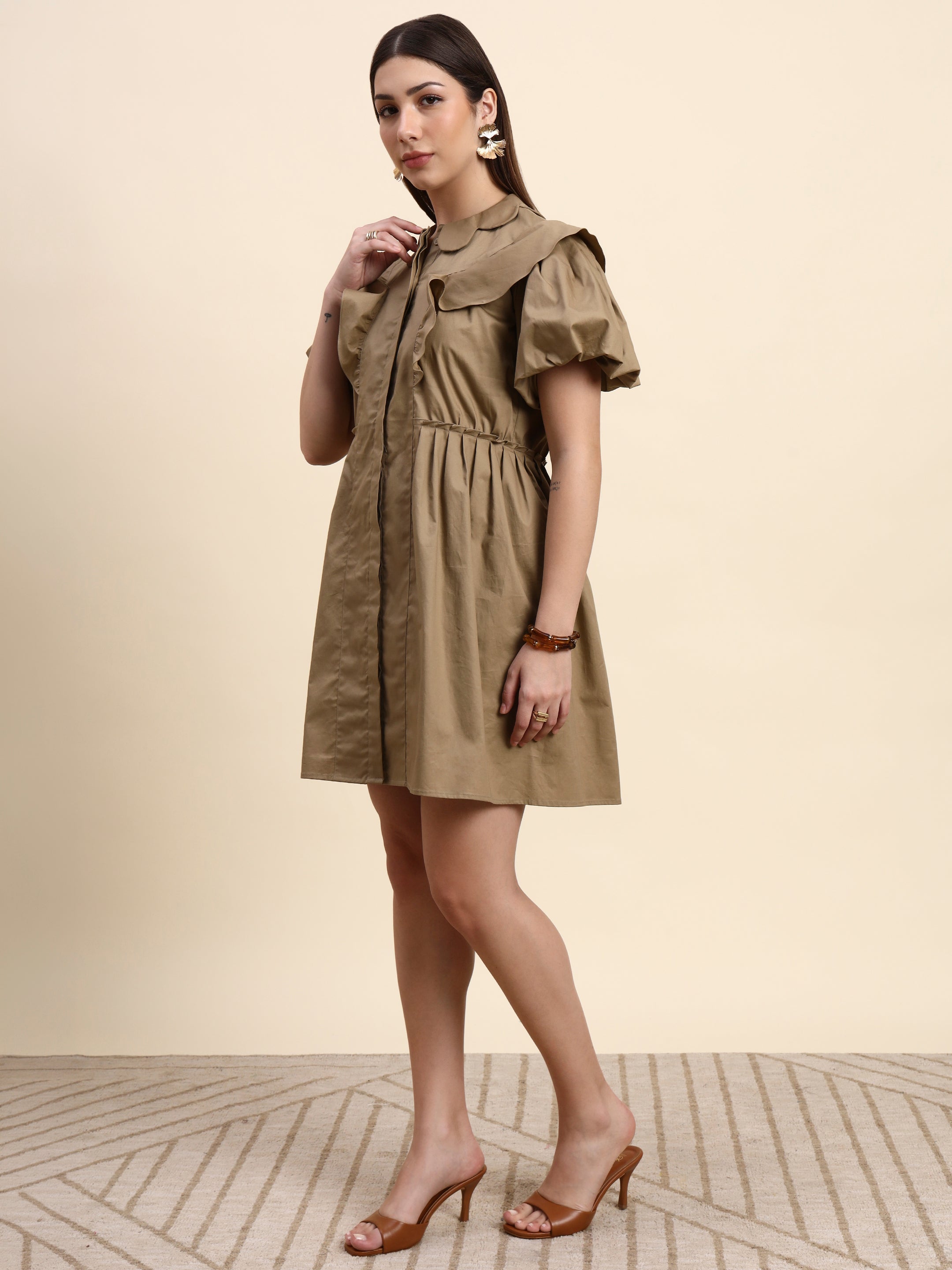 Elara Ruffle Dress (Mocha Brown)