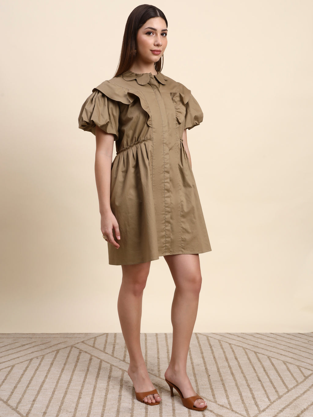 Elara Ruffle Dress (Mocha Brown)