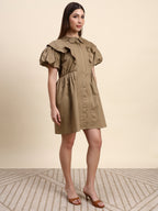 Elara Ruffle Dress (Mocha Brown)